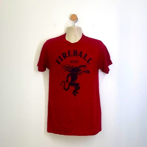 Fireball Whiskey - Vintage Red Fireball Whiskey Graphic Tee Shirt Size Medium - Picture 1 of 10